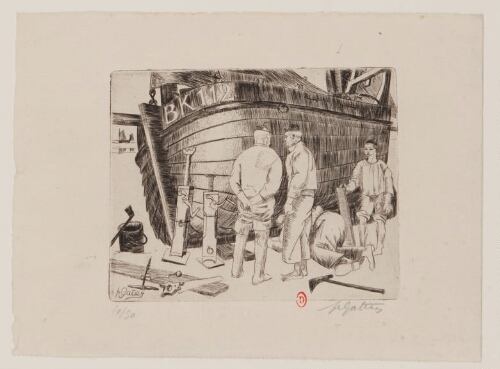 Vieux pêcheurs devant leur bateau