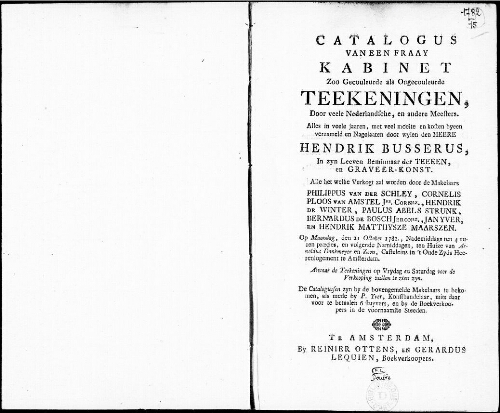 Catalogus van een fraay Kabinet zoo gecouleurde als ongecouleurde teekeningen, door veele Nederlandsche, en andere meesters [...] : [vente du 21 octobre 1782]