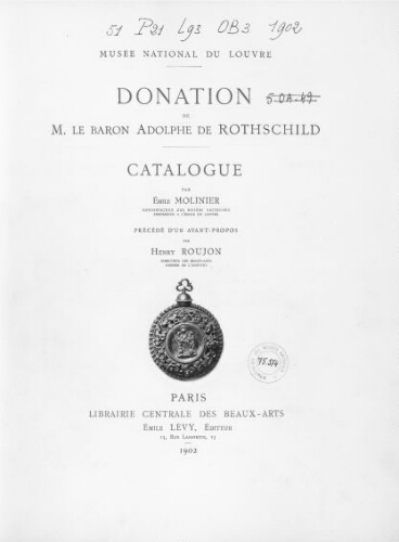 Donation de M. le baron Adolphe de Rothschild
