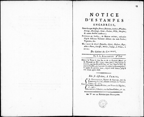 Notice d’estampes encadrées [...] : [vente des 30 et 31 mai 1797]