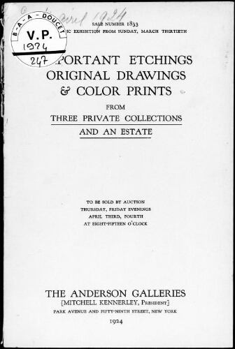 Important etchings, original drawings and color prints from three private collections and an estate [...] : [vente des 3 et 4 avril 1924]