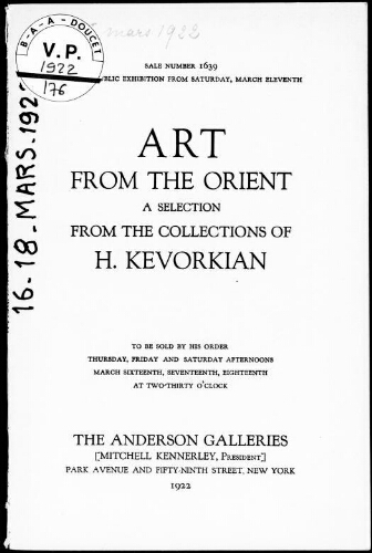 Art from the Orient, a selection from the collection of H. Kevorkian [...] : [vente du 16 au 18 mars 1922]