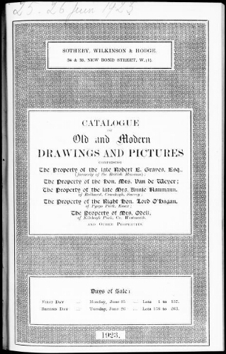 Catalogue of old and modern drawings and pictures [...] : [vente des 25 et 26 juin 1923]
