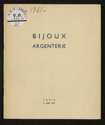 Bijoux, argenterie [...] : [vente du 4 juin 1941]