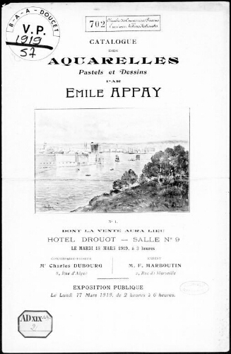 Catalogue des aquarelles, pastels et dessins par Émile Appay [...] : [vente du 18 mars 1919]