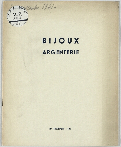 Bijoux, argenterie [...] : [vente du 10 novembre 1941]