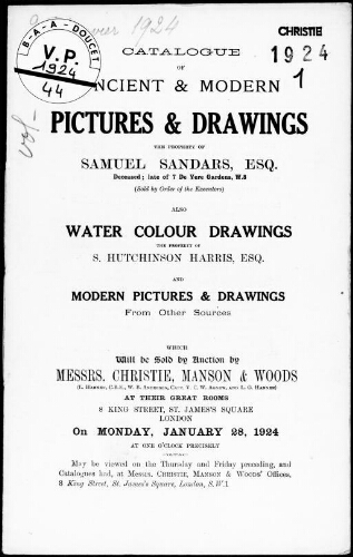 Catalogue of ancient and modern pictures and drawings [...] : [vente du 28 janvier 1924]