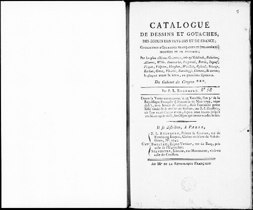 Catalogue de dessins et gouaches [...] : [vente du 15 mars 1795]