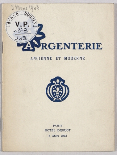 Argenterie ancienne et moderne : [vente du 5 mars 1943]