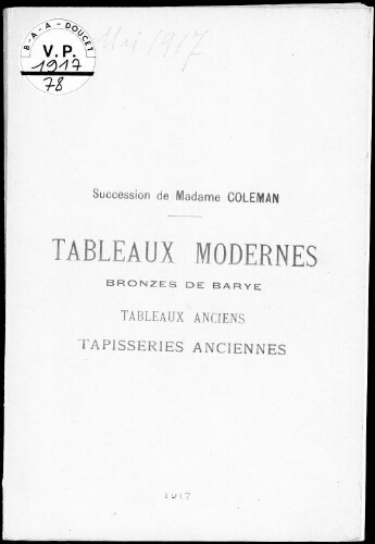 Catalogue des tableaux modernes, pastels, aquarelles, dessins […] : [vente du 3 mai 1917]