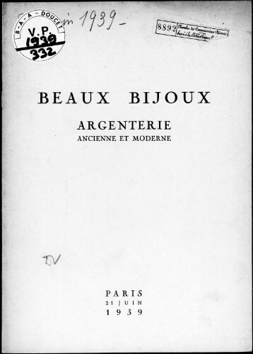 Catalogue des beaux bijoux […] : [vente du 21 juin 1939]