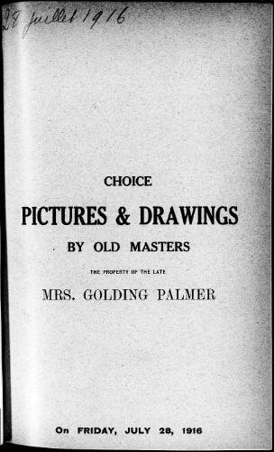 Catalogue of choice pictures & drawings […] : [vente du 28 juillet 1916]