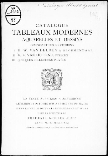 Catalogue tableaux modernes, aquarelles et dessins […] : [vente du 31 octobre 1916]