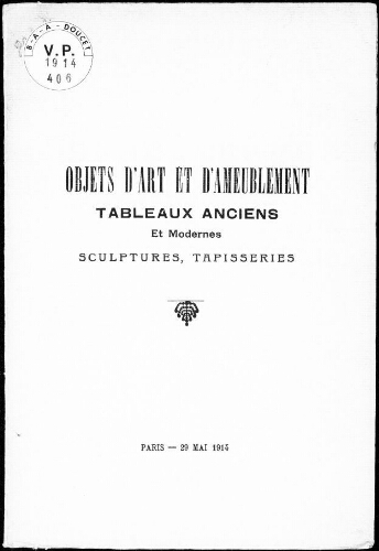 Catalogue des objets d'art et d'ameublement, faïences, boîtes, jades […] : [vente du 29 mai 1914]