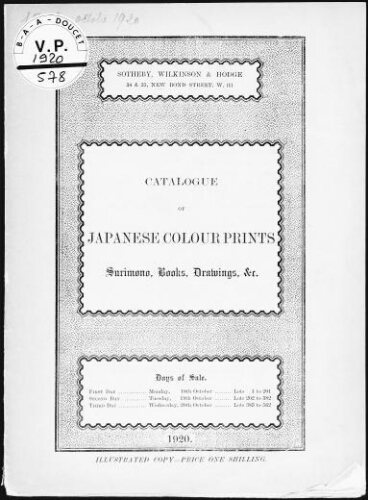 Catalogue of Japanese colour prints, surimono, books, drawings, &c. : [vente du 18 au 20 octobre 1920]
