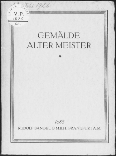 Gemälde alter Meister : [vente du 12 octobre 1926]