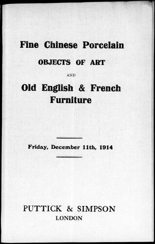 Catalogue of old Chinese porcelain, objects of art […] : [vente du 11 décembre 1914]