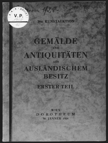 Gemälde und Antiquitäten aus ausländischem Besitz (erster Teil) : [vente du 30 janvier 1928]