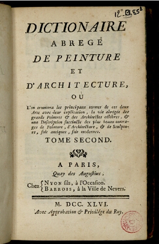 Dictionnaire abregé de peinture et d'architecture. Tome 2 : N - Z