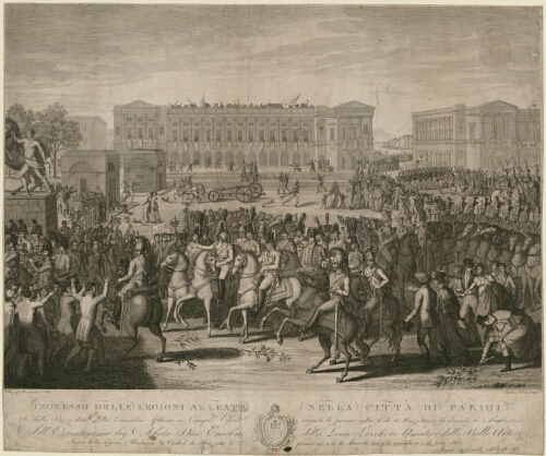 Ingresso delle legioni alleate nella Città di Parigi che della Piazza delta delle concorda Sfilano ai Campi Elisi, Seguito la prime volta il di 31 marzo 1814 e la Seconda li 5 luglio 1815