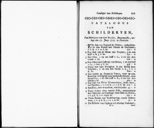 Catalogus van Schilderyen van Mattheus van den Brouke [...] : [vente du 17 juin 1717]