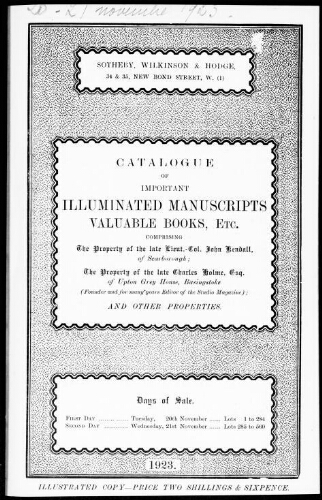 Catalogue of important illuminated manuscripts, valuable books, etc. [...] : [vente des 20 et 21 novembre 1923]