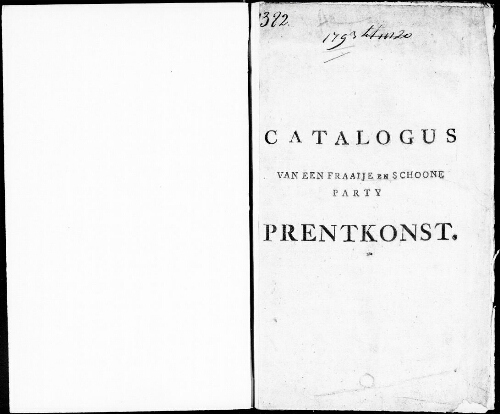 Catalogus van een fraaye en schoone party prentkonst [...] : [vente du 28 janvier 1793]