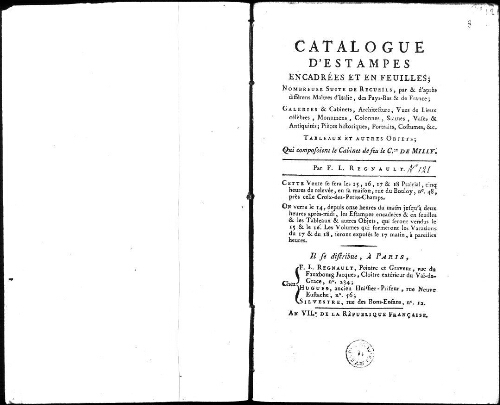 Catalogue d'estampes encadrées et en feuilles[...] : [vente du 3 juin 1799]