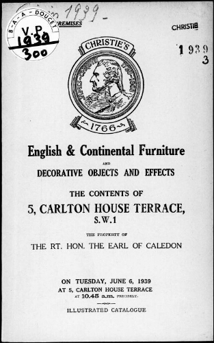 English and Continental furniture and decorative objects and effects […] : [vente du 6 juin 1939]