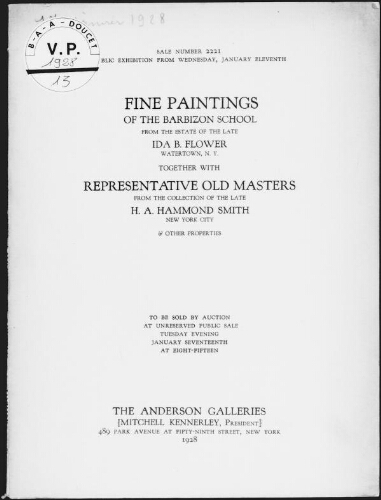Fine paintings of the Barbizon school from the estate of the late Ida B. Flower [...] : [vente du 17 janvier 1928]