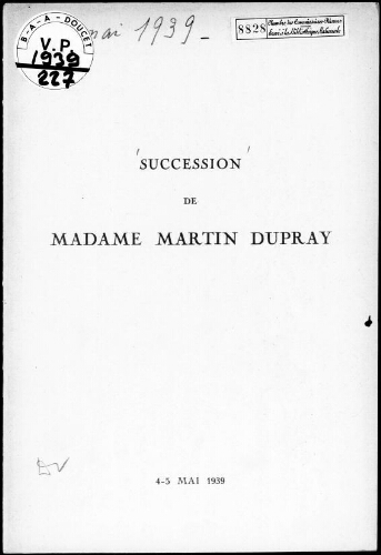 Succession de madame Martin Dupray, première vente ; Très beaux bijoux […] : [vente des 4 et 5 mai 1939]
