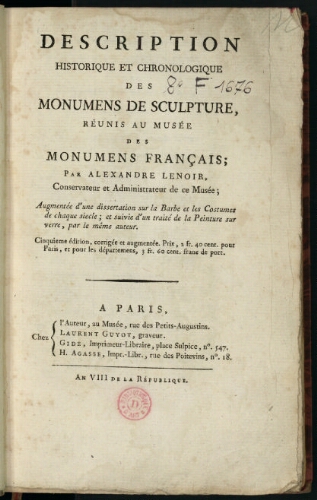 Description historique et chronologique des monuments de sculpture, réunis au Musée des Monuments français (5ème édition)