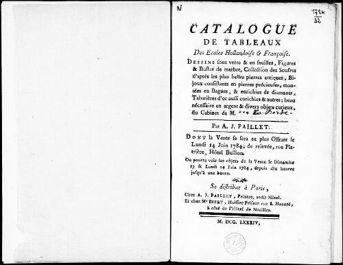 Catalogue de tableaux des écoles hollandaise et française [...] : [vente du 14 juin 1784]