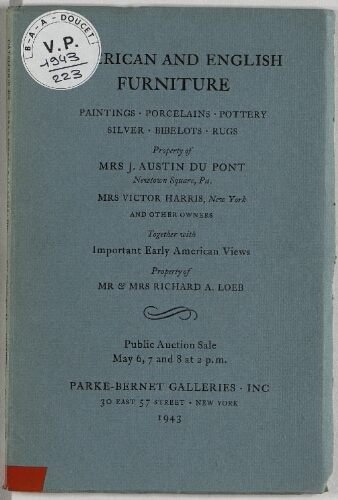 American and English furniture [...] : [vente du 6 au 8 mai 1943]