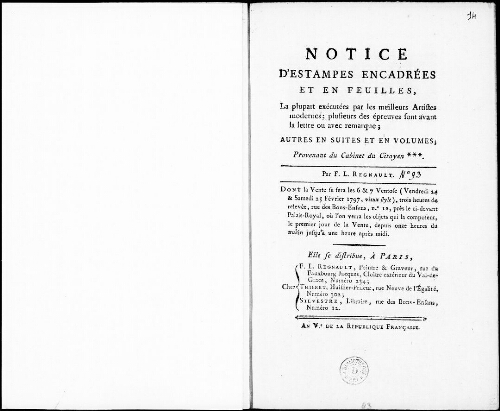 Notice d’estampes encadrées et en feuilles [...] : [vente des 24 et 25 février 1797]