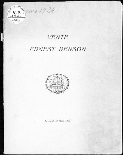 Vente Ernest Renson : [vente du 10 mars 1924]