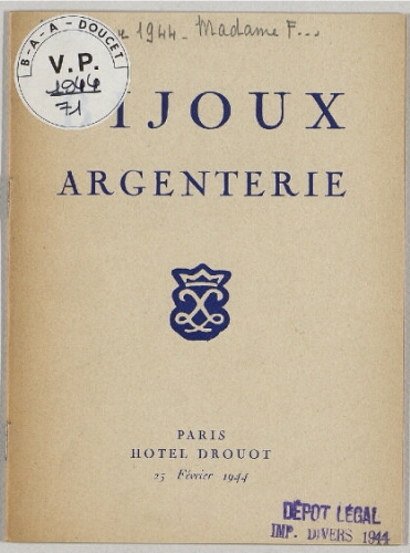Bijoux, argenterie : [vente du 23 février 1944]
