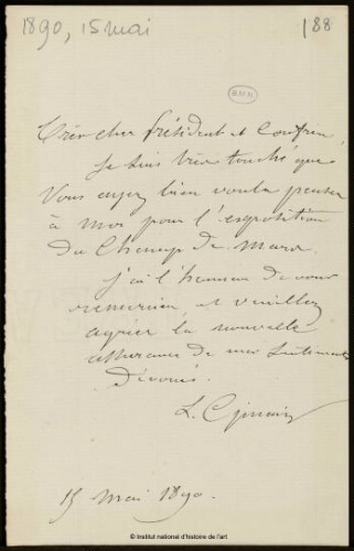 Lettre à Jean-Louis-Ernest Meissonier, 15 mai 1890