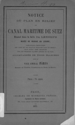 Notice du plan en relief du Canal maritime de Suez [...]