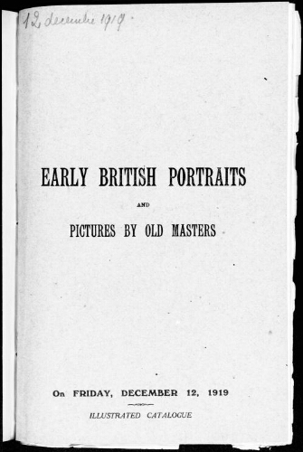 Catalogue of pictures by old masters the property of the Right Honourable Earl of Northbrook [...] : [vente du 12 décembre 1919]