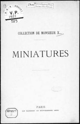 Collection de Monsieur X... Miniatures [...] : [vente du 19 novembre 1921]
