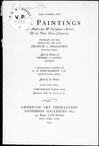 Oil paintings by American and European artists of the past three centuries [...] : [vente du 8 janvier 1930]