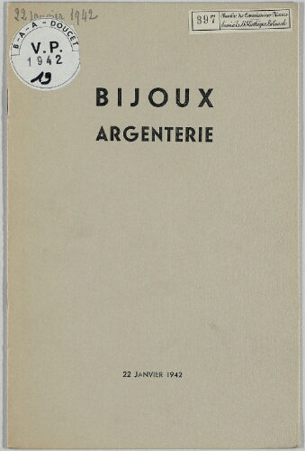 Bijoux, argenterie : [vente du 22 janvier 1942]