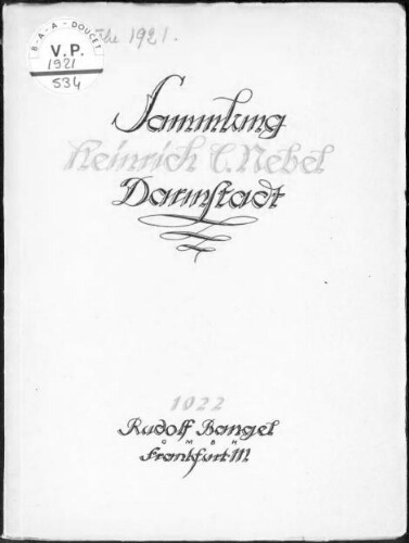 Sammlung Heinrich C. Nebel, Darmstadt : [vente du 25 octobre 1921]
