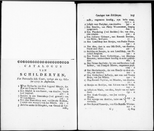 Catalogus van Schilderyen van Petronella dela Court [...] : [vente du 19 octobre 1707]