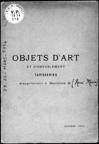 Catalogue des objets d'art et d'ameublement [...] : [vente du 23 mars 1914]