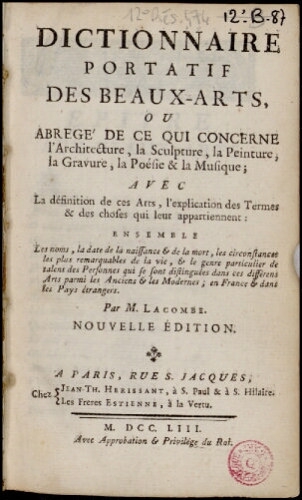 Dictionnaire portatif des beaux-arts [...]