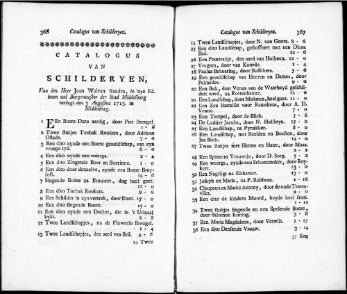 Catalogus van Schilderyen van Jean Walran Sandra [...] : [vente du 3 août 1713]