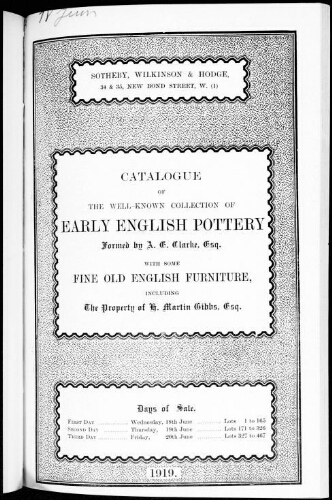 Catalogue of the well-known and extensive collection of English pottery [...] : [vente du 18 juin 1919]