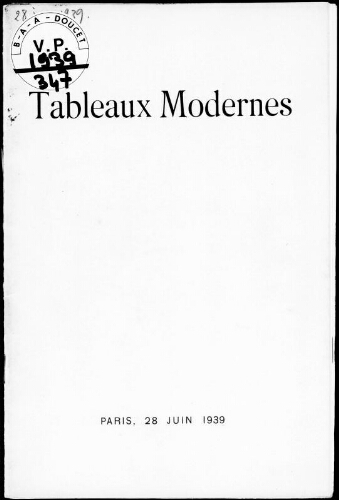 Tableaux modernes, aquarelles, gouaches, dessins, gravures […] : [vente du 28 juin 1939]